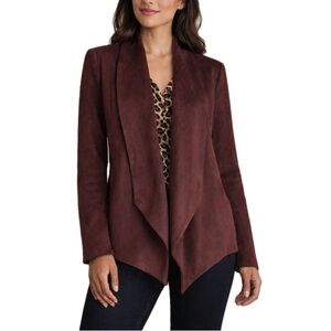H by Halston Plum Faux Suede Waterfall Blazer, Size 14